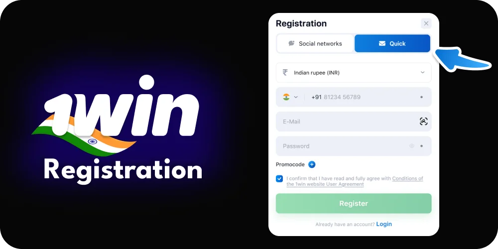 Registration tutuorial at 1win India